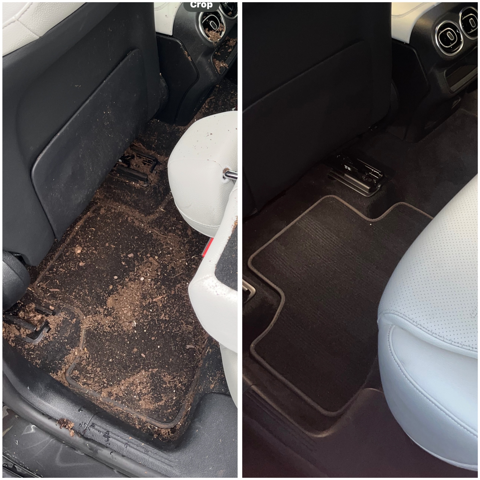Before and after detailing of car interior floor